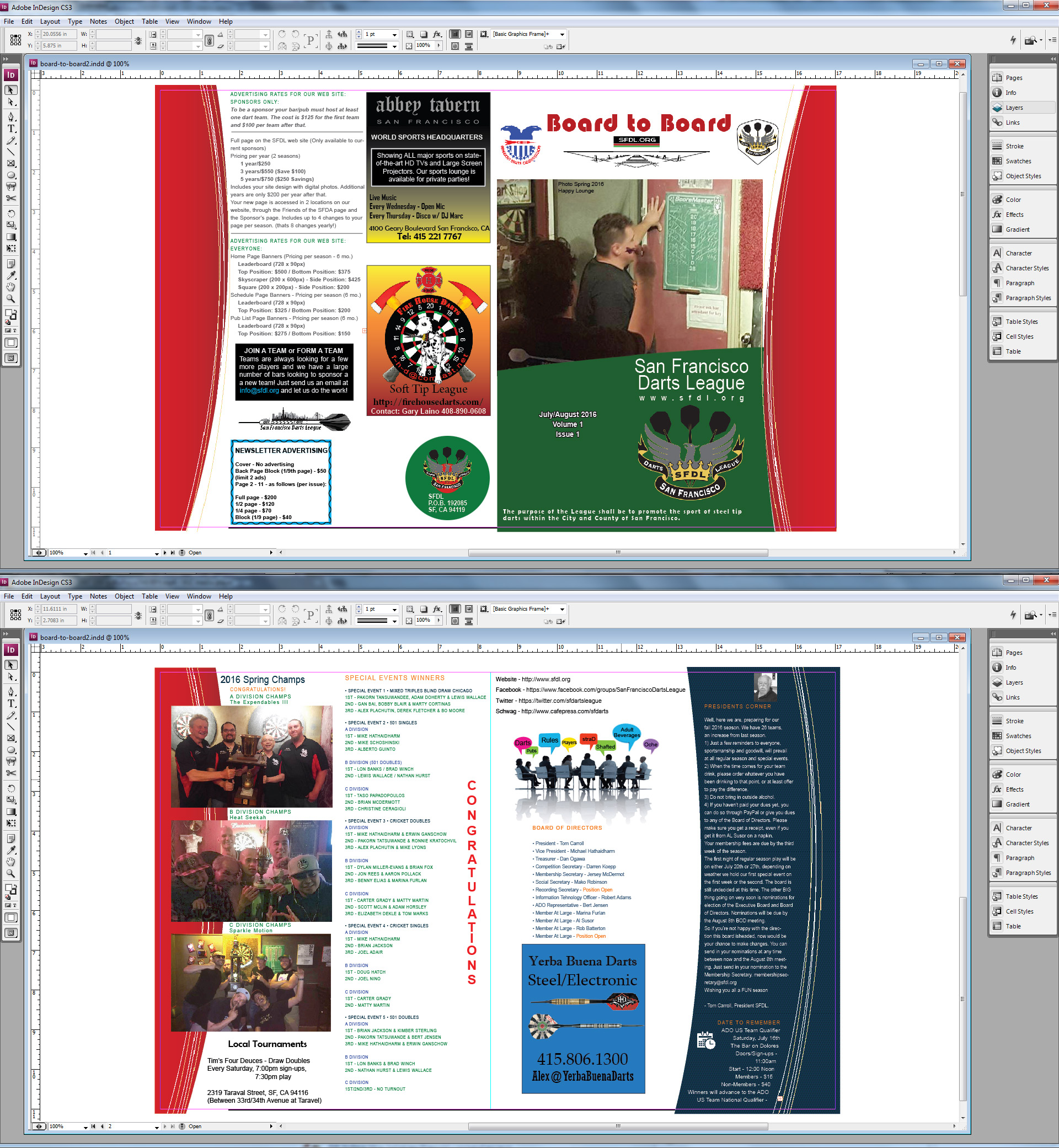 Adobe InDesign News Letter San Francisco Dart Association